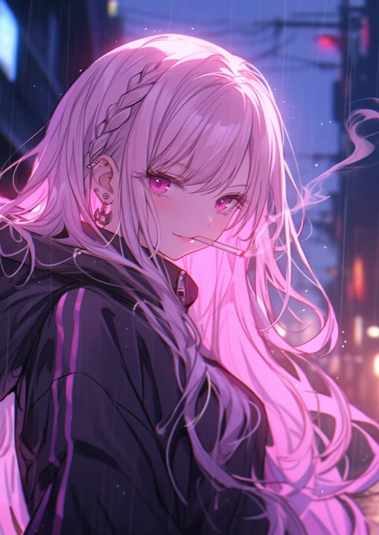Anime girl with long pink hair and pink eyes in the rain, Anime Style 4k, Best Anime 4K Konachan Wallpaper, 4k anime wallpaper, anime art wallpaper 4k, anime art wallpaper 4k, anime wallpaper 4k, anime wallpaper 4k, anime art wallpaper 8k, Nightcore, 4K Manga Wallpapers, blonde anime girl with long hair