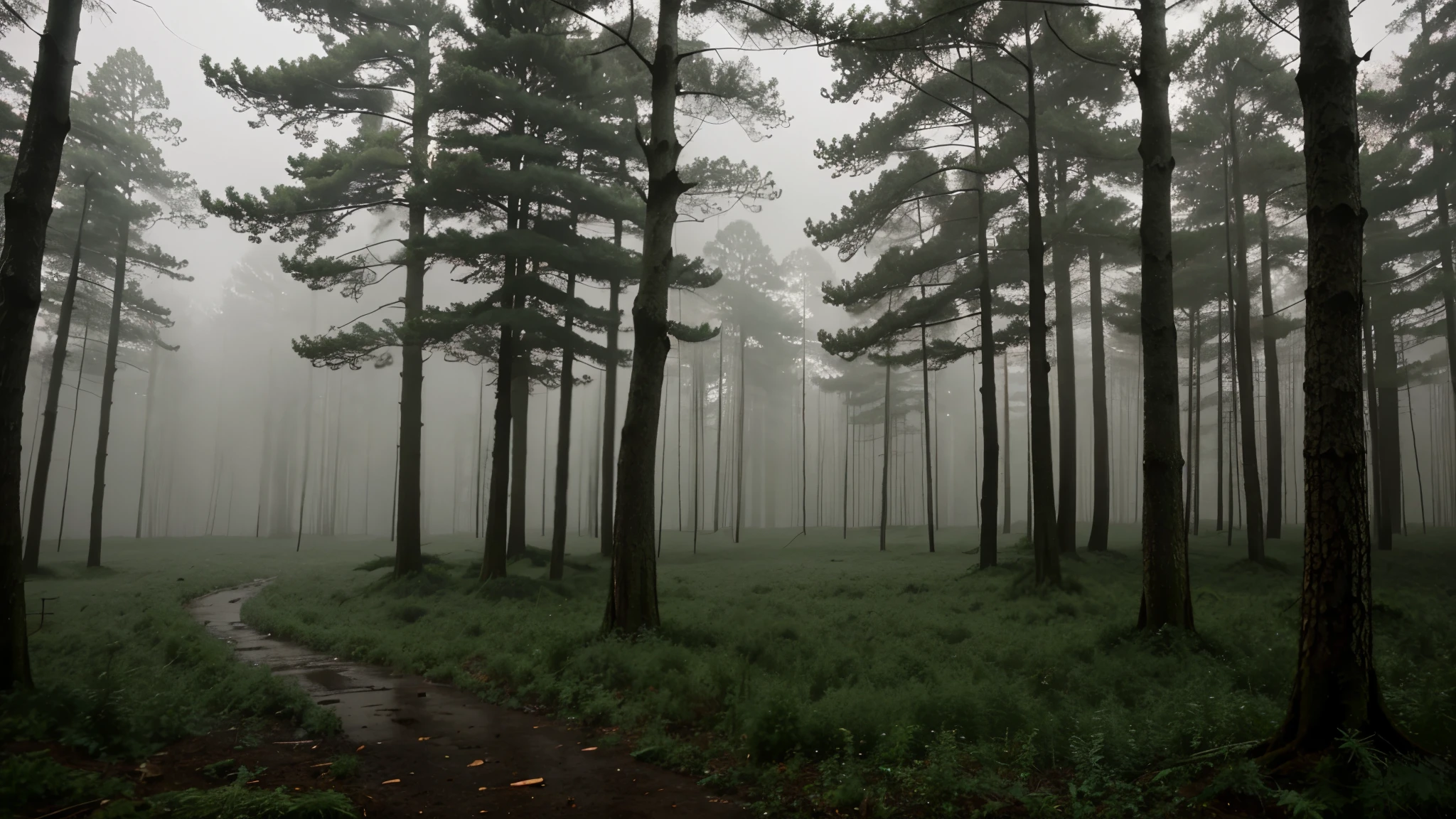 rain, fog, forest, calm, dusk
