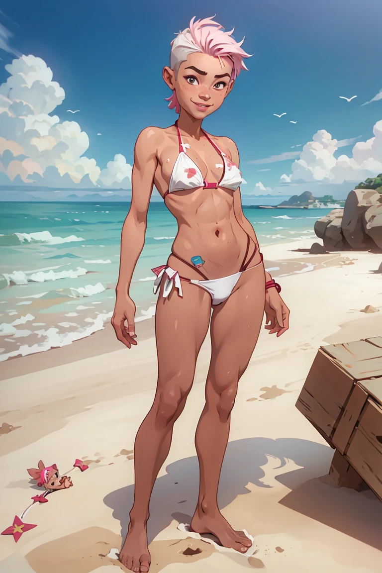 NSFW, rating explicit, Beautiful Alluring summer taned young island woman, Barely Clothed, patterned mikro bikini, taned skin, athletic body, orange blonde hair, hair ornaments, cameltoe, pussy wedgie, flowers, at a tropical beach, Beautiful D&D Character Portrait, tropical Fantasy,  tropical theme, Detailed, Digital Art, Extreme Detail, Polished, Beautiful, Hyperdetailed, Intricate, Elaborate, Meticulous, Anime Character, Detailed, Anime Face, Sharp Focus, Unreal Engine, 3d Rendered, Volumetric Lighting, Reflections, Glossy, Digital Illustration, Pose, Suggestive Pose, Full Body Shot, 💖❤💕💋❣