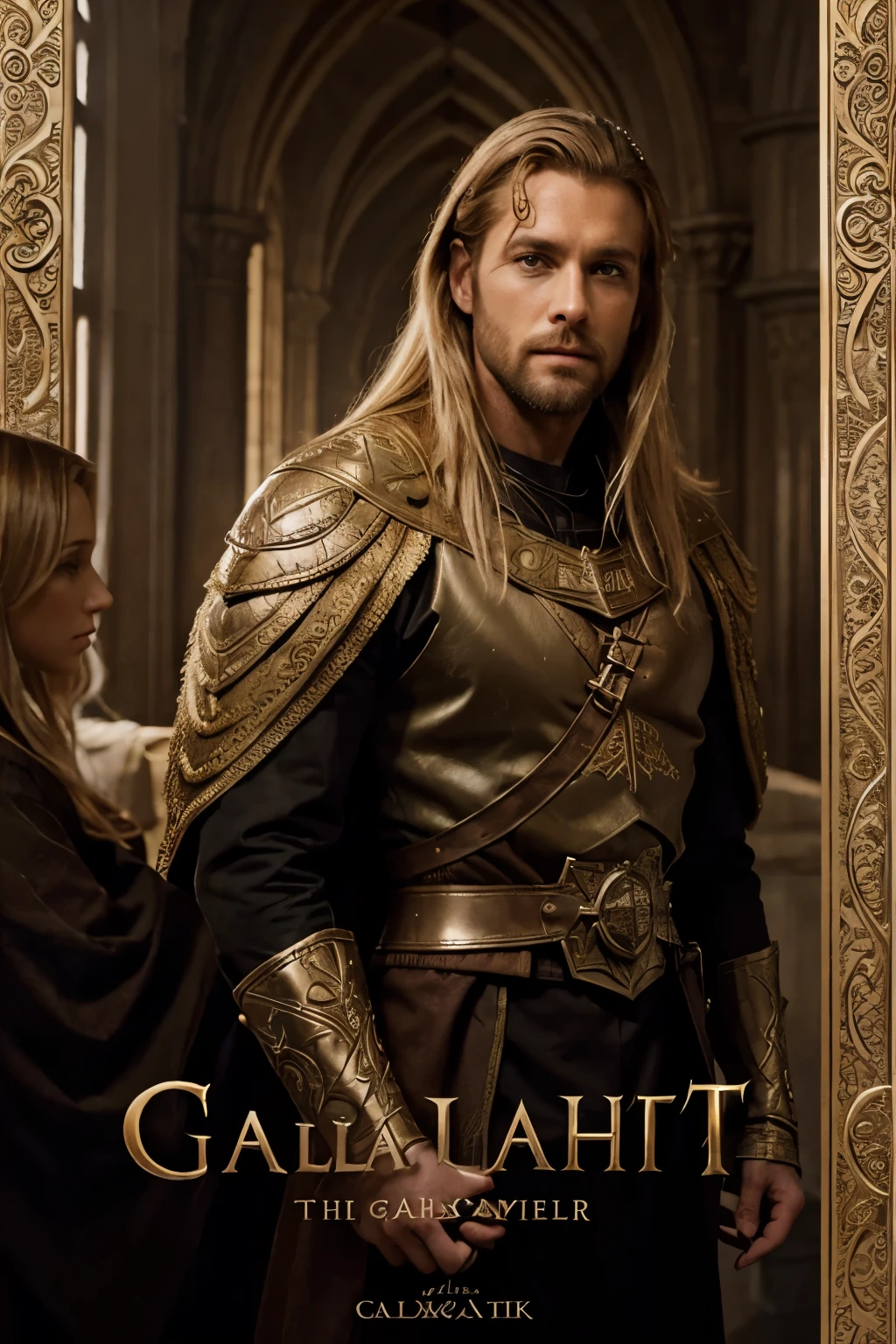 ook cover for a book called "camelot xxi, galahad". galahad is blond, 30 years and bearded