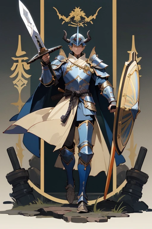 ((highest quality)), ((masterpiece)), (Familiar), One man,Fantasy,((black騎士)),Full Body Armor,(Armor),Two-horned helmet,((blackい甲冑)),大sword,((blackい鎧)),Golden decoration,White pattern,sword,Cape,shield,black,Full Face Helmets
