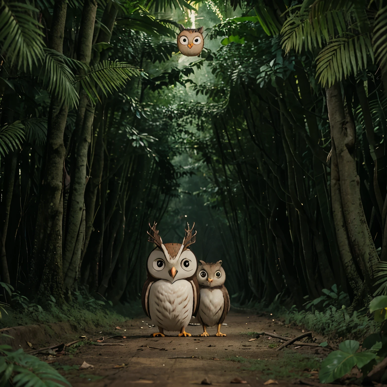 Part 1: Meeting in the Deep Forest

 In the dense jungle lived a clever mousedeer named Kancil. One day, Kancil was out searching for food when he encountered a wise owl named Hoot. Kancil was afraid of Hoot because of his big eyes and scary voice. However, Hoot assured Kancil that he wouldn't hurt him. Kancil then gathered his courage and introduced himself to Hoot.