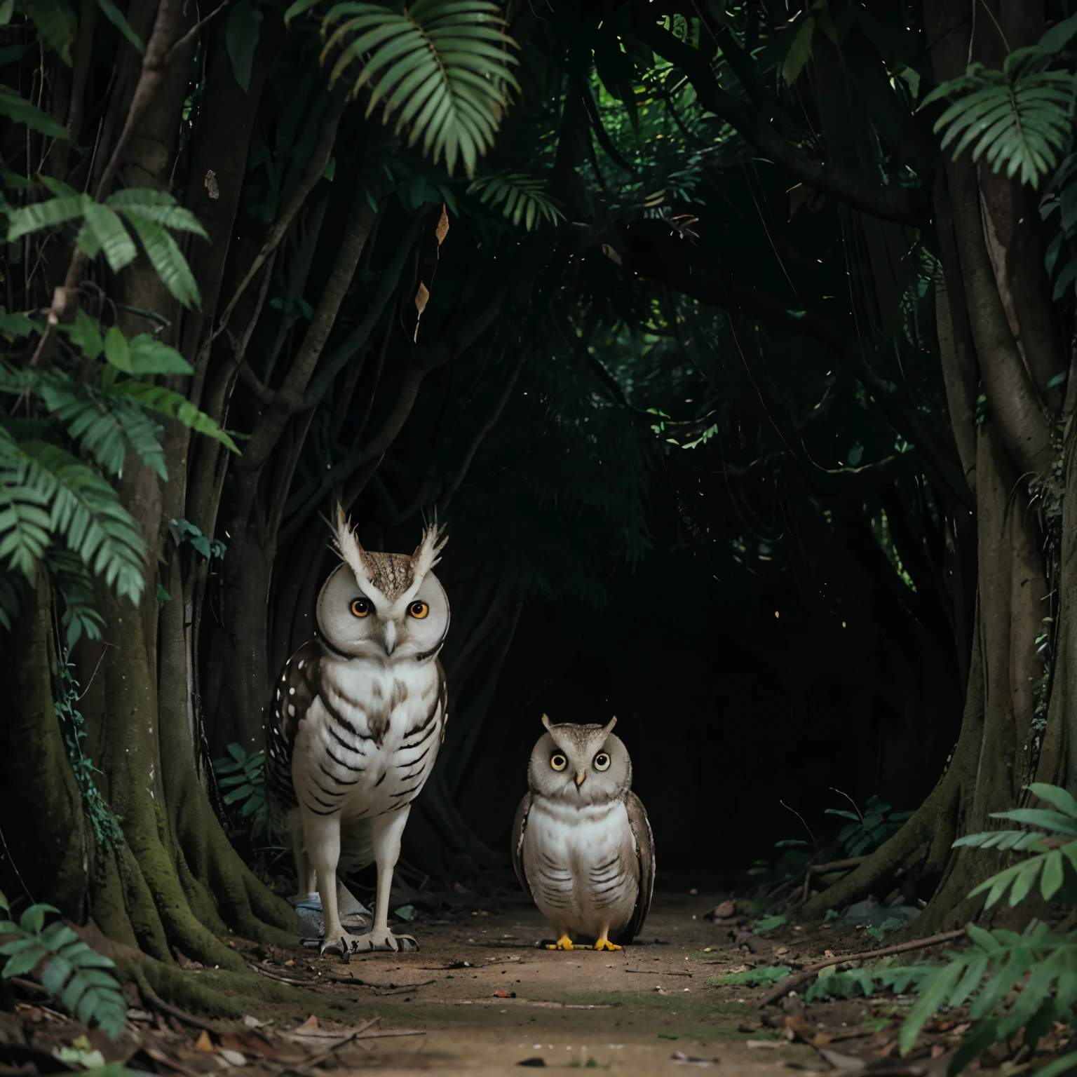 Part 1: Meeting in the Deep Forest
In the dense jungle lived a clever mousedeer named Kancil. One day, Kancil was out searching for food when he encountered a wise owl named Hoot. Kancil was afraid of Hoot because of his big eyes and scary voice. However, Hoot assured Kancil that he wouldn't hurt him. Kancil then gathered his courage and introduced himself to Hoot.