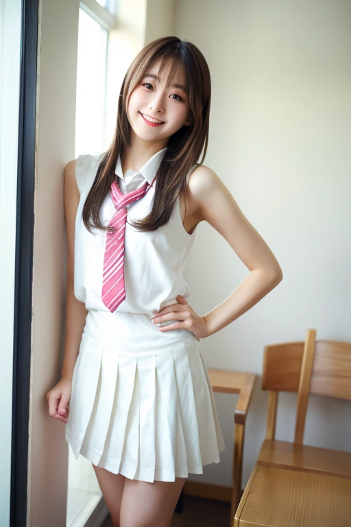 Japanese、high school girl、High resolution、Masterpiece、Fine-grained skin type、high resolution、Reality、Indoors, in front of a white wall、Stand upright、smile、、白いsexyなビキニ、healthy、sexy、Stand upright facing forward