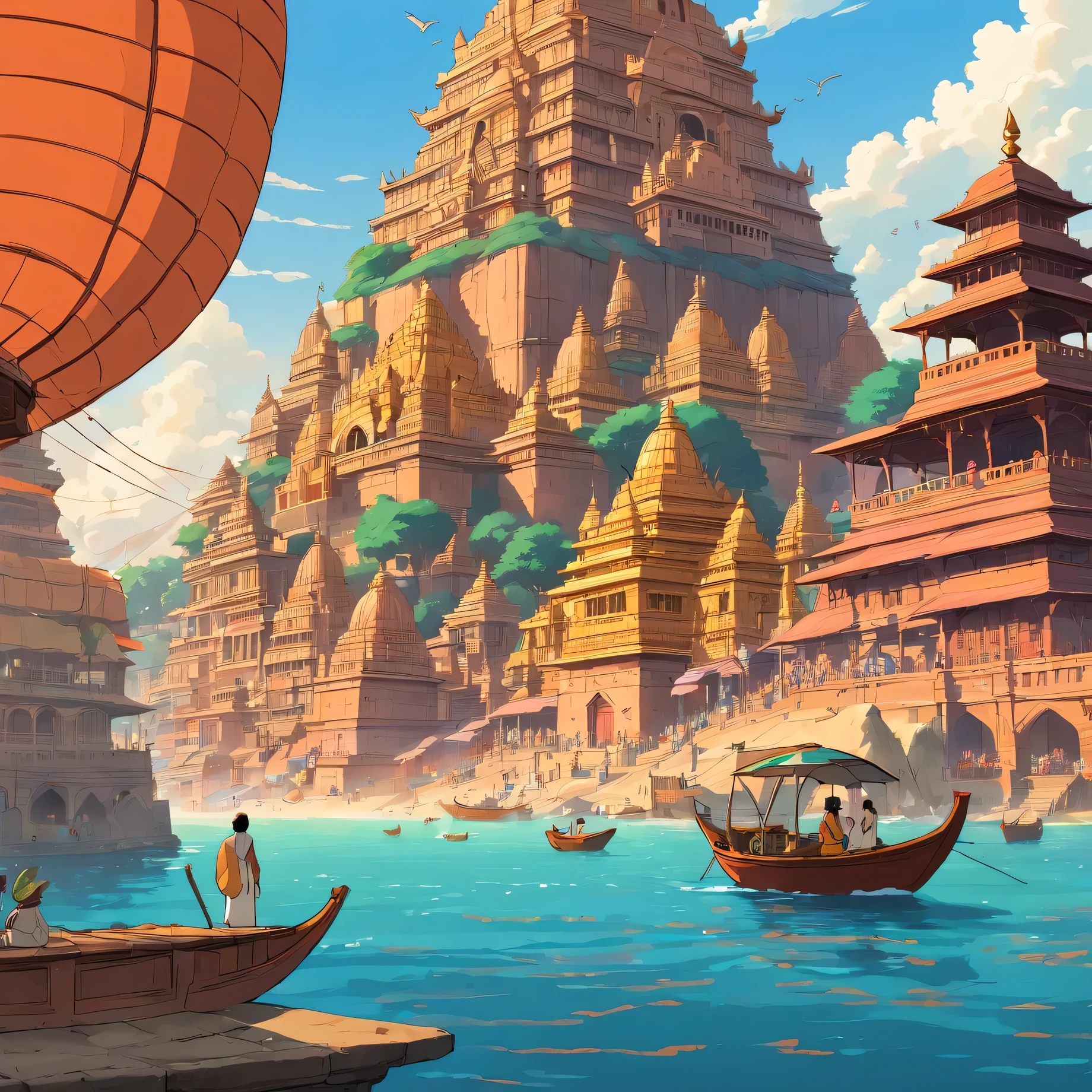 Varanasi india, high quality vectorised poster, Varanasi or Benaras temples. Indian scene. Full hd photo