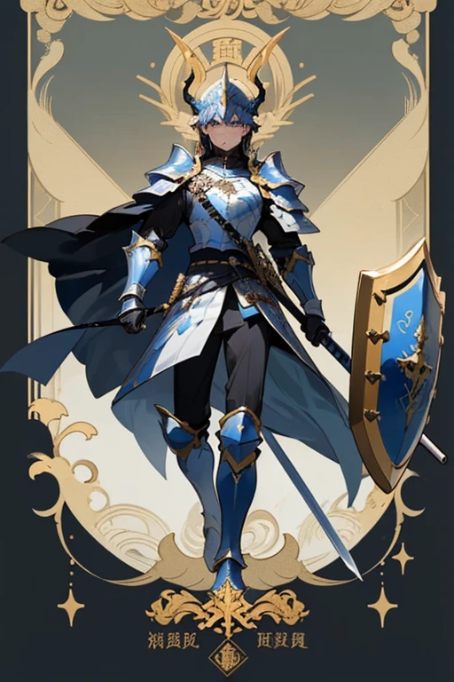 ((highest quality)), ((masterpiece)), (Familiar), Fantasy,((black騎士)),Full Body Armor,(Armor),Two-horned helmet,((blackい甲冑)),大sword,((blackい鎧)),Golden decoration,White pattern,sword,Cape,shield,black