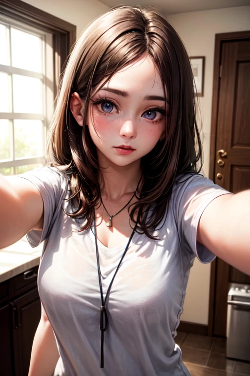8k,Highest quality, masterpiece, high school girl,uniform,School,looks fun,Ultra-high resolution, (Realistic:1.4), RAW Photos, (Real skin texture:1.3), (Film Grain:1.3),,Professional Lighting, (Selfie angle),One girl,Beautiful and detailed eyes and face,masterpiece, Highest quality,Black hair color,slender,Big eyes,Sexual, whole body,Japanese,Big Breasts,