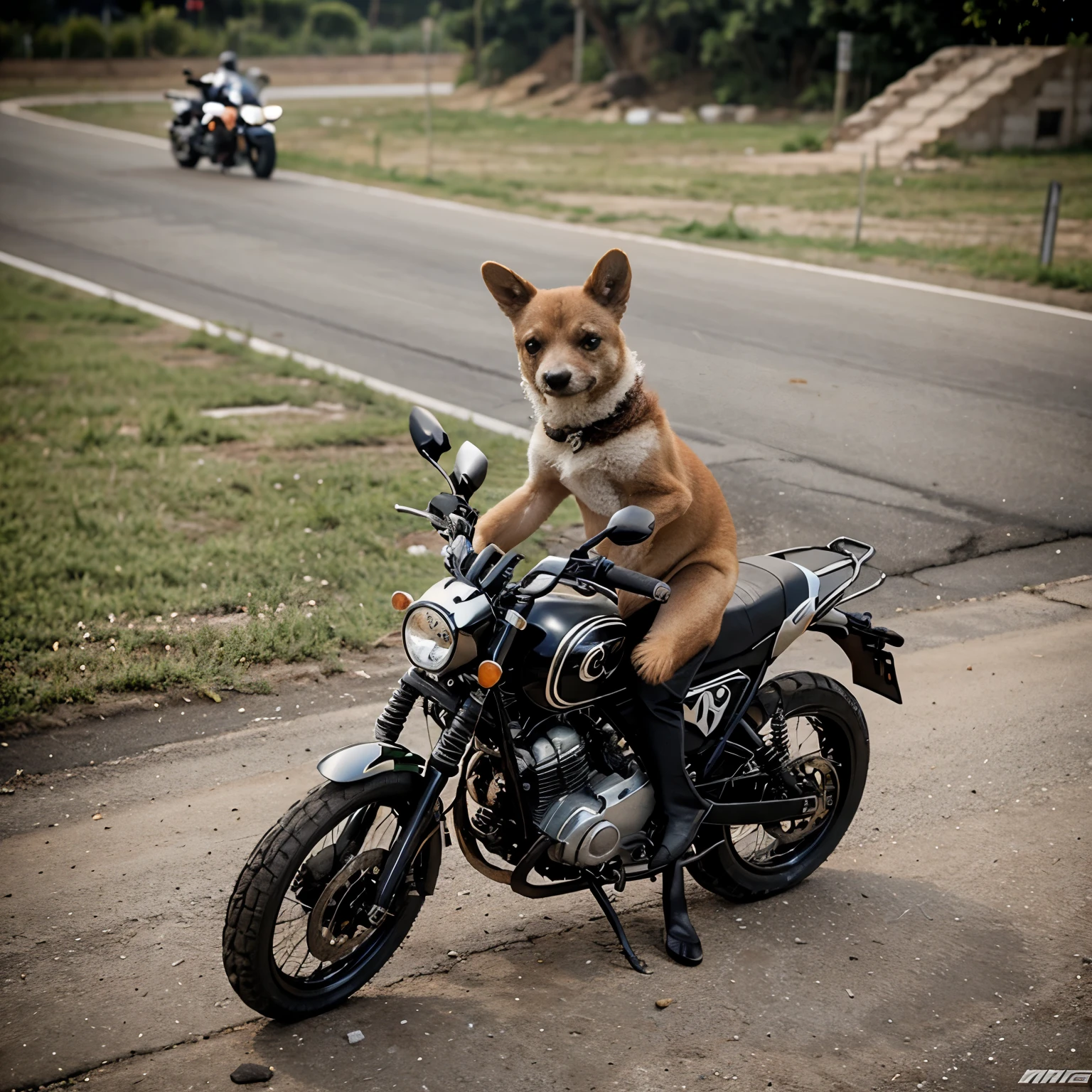 Cria uma imagem de um cachorro encima da moto