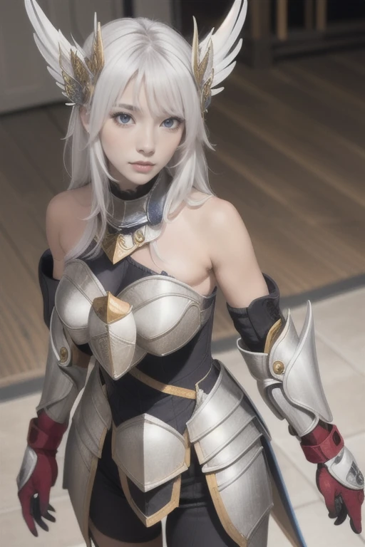 Best quality, masterpiece, detailed,
Rossweiss, Rossweisse 1 girl, closed mouth, slight smile,
White hair, green eyes, sea green eyes, long hair, hair ornament,
(armor, mittens, bare shoulders:1.3),