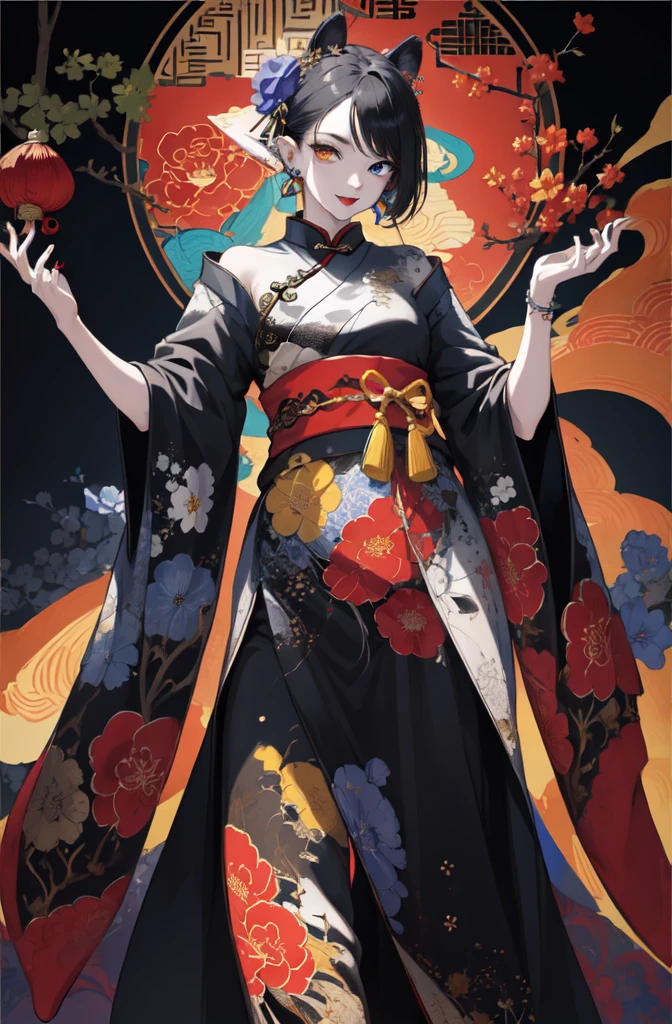 (masterpiece,quality,Best quality,official art,Beauty and Aesthetics:1.2),girl wearing clown makeup,Very detailed,(Fractal art:1.1),(a color:1.1)(blooming flowers:1.3),most detailed,( tangled:1.2), (dynamic poses), (abstract background:1.3), (Chinese traditional fabrics:1.2), (Skin glows), (Many colors:1.4), ,(ear nipple ring:1.4),(Decorative paintings:1.6,), light,Ink painting and ink painting,ink,