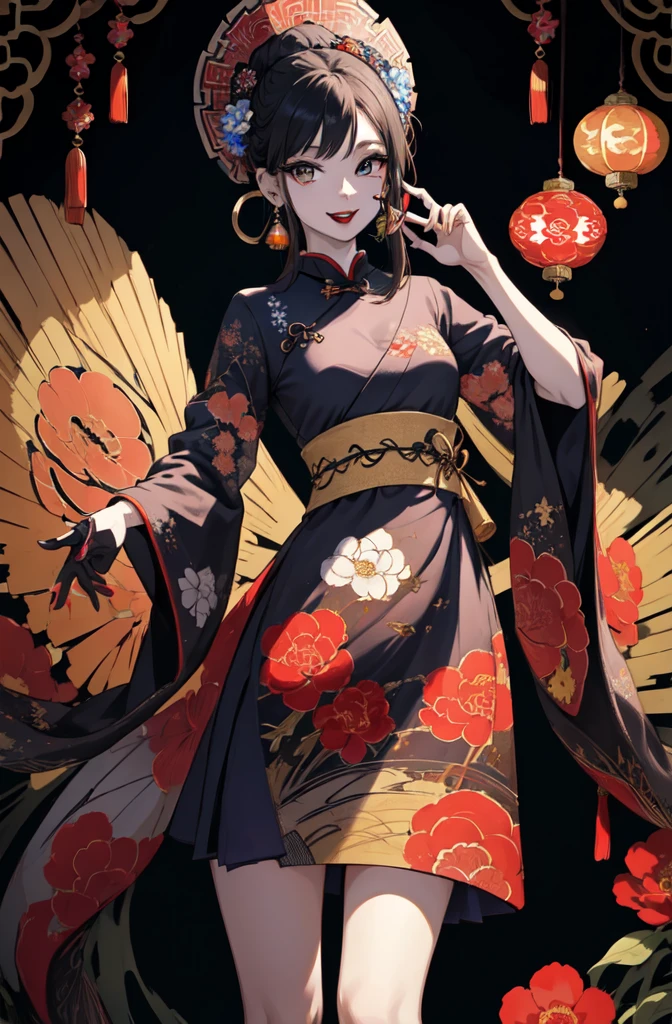 (masterpiece,quality,Best quality,official art,Beauty and Aesthetics:1.2),girl wearing clown makeup,Very detailed,(Fractal art:1.1),(a color:1.1)(blooming flowers:1.3),most detailed,( tangled:1.2), (dynamic poses), (abstract background:1.3), (Chinese traditional fabrics:1.2), (Skin glows), (Many colors:1.4), ,(ear nipple ring:1.4),(Decorative paintings:1.6,), light,Ink painting and ink painting,ink,