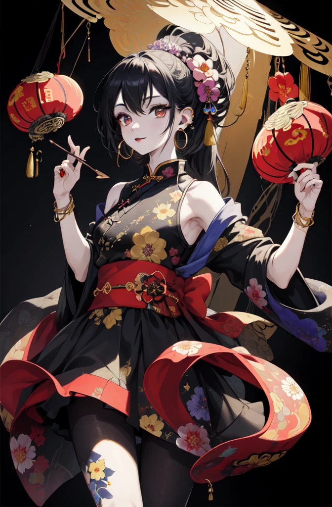 (masterpiece,quality,Best quality,official art,Beauty and Aesthetics:1.2),girl wearing clown makeup,Very detailed,(Fractal art:1.1),(a color:1.1)(blooming flowers:1.3),most detailed,( tangled:1.2), (dynamic poses), (abstract background:1.3), (Chinese traditional fabrics:1.2), (Skin glows), (Many colors:1.4), ,(ear nipple ring:1.4),(Decorative paintings:1.6,), light,Ink painting and ink painting,ink,