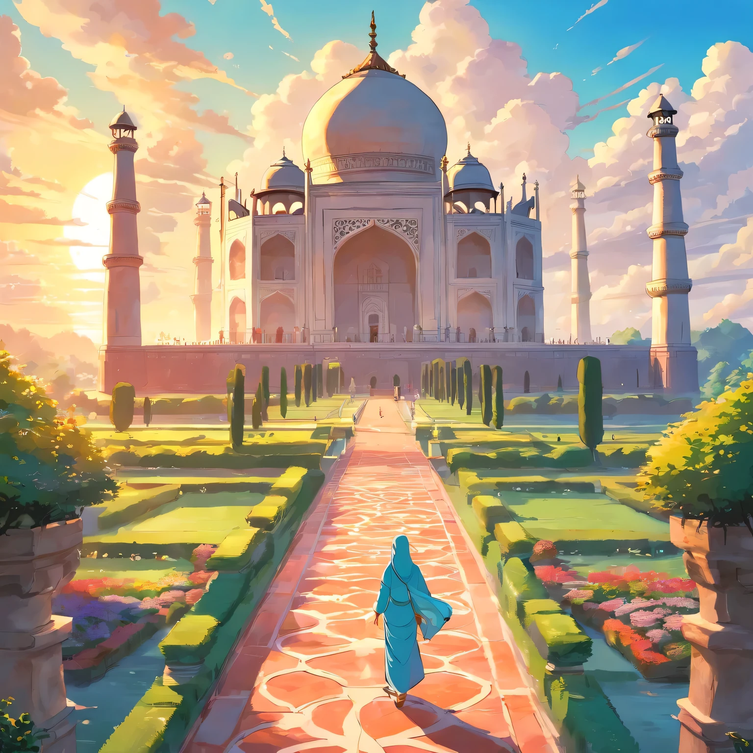 Taj mahal in india..beautiful picture. Like 1990s ghibli anime. Eye catching