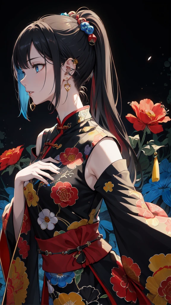 (masterpiece,quality,Best quality,official art,Beauty and Aesthetics:1.2),girl wearing clown makeup,Very detailed,(Fractal art:1.1),(a color:1.1)(blooming flowers:1.3),most detailed,( tangled:1.2), (dynamic poses), (abstract background:1.3), (Chinese traditional fabrics:1.2), (Skin glows), (Many colors:1.4), ,(ear nipple ring:1.4),(Decorative paintings:1.6,), light,Ink painting and ink painting,ink,