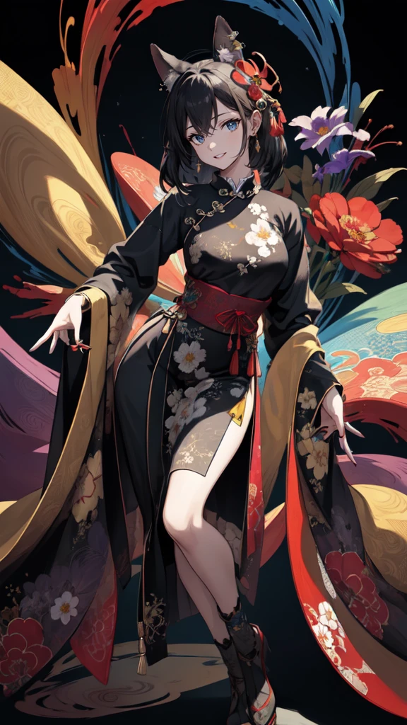 (masterpiece,quality,Best quality,official art,Beauty and Aesthetics:1.2),girl wearing clown makeup,Very detailed,(Fractal art:1.1),(a color:1.1)(blooming flowers:1.3),most detailed,( tangled:1.2), (dynamic poses), (abstract background:1.3), (Chinese traditional fabrics:1.2), (Skin glows), (Many colors:1.4), ,(ear nipple ring:1.4),(Decorative paintings:1.6,), light,Ink painting and ink painting,ink,