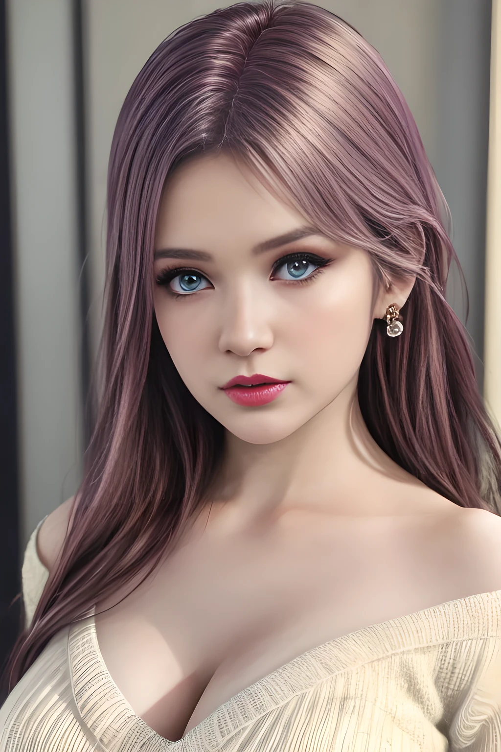 1girl, white knit dress, appealing cleavage, overhead view, beautiful detailed eyes, beautiful detailed lips, extremely detailed eyes and face, long eyelashes, elegant hair, feminine charm, detailed texture, snug fit, fashionable, soft fabric, radiant skin, (best quality,4k,8k,highres,masterpiece:1.2), ultra-detailed, (realistic,photorealistic,photo-realistic:1.37), elise,