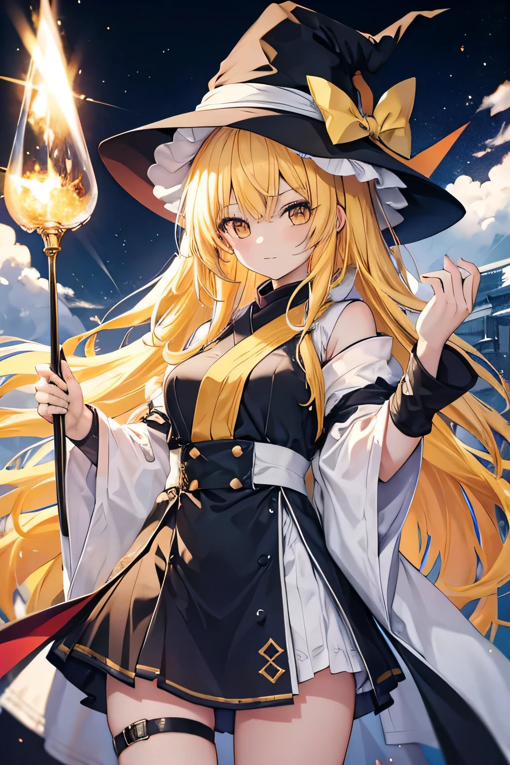 kourindou marisa,Girl with yellow hair,Wearing a wizard&#39;s outfit,In a white space,The whole body is visible