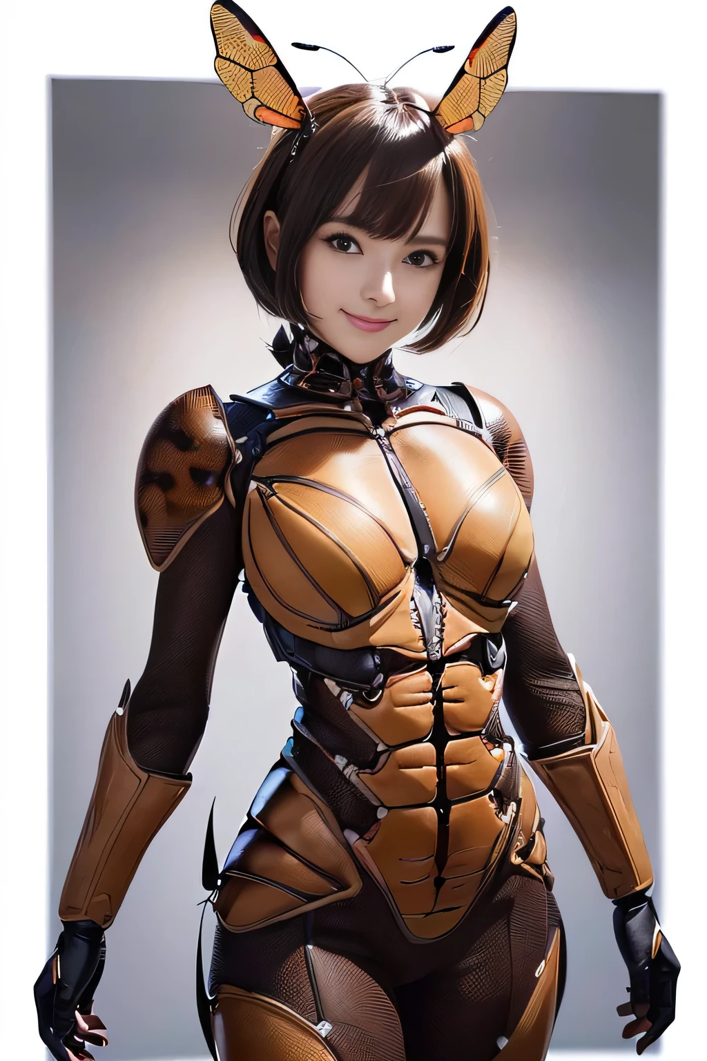 (high resolution,masterpiece,best quality,extremely detailed CG, anime, official art:1.4), realistic, photo, amazing fine details, all intricate, gloss and shiny,awesome many layers, 8k wall paper, 3d, sketch, kawaii, illustration,( solo:1.4), perfect female proportion,villainess, (fusion of dark brown cockroach and lady:1.4), (brown cockroach form lady:1.2), (brown cockroach lady:1.2), (fusion:1.2), (solo:1.4), (evil smile:1.2), muscular, abs, (cockroach brown exoskeleton bio insect suit:1.4), (cockroach brown exoskeleton bio insect armor:1.2), (brown transparency cockroach wing:1.4), (brown cockroach antennae:1.3),