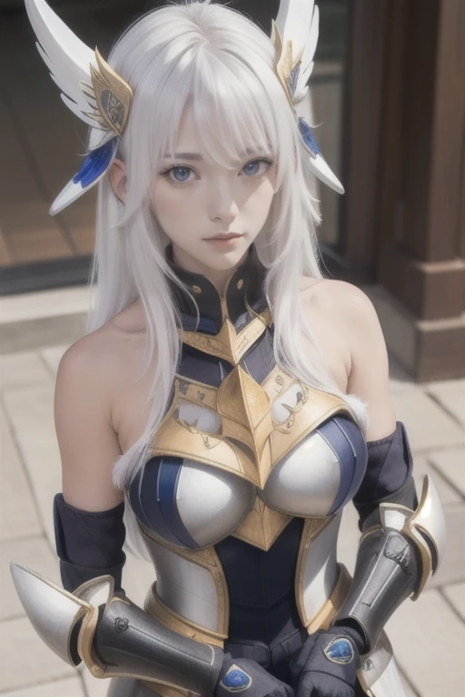 Best quality, masterpiece, detailed,
Rossweiss, Rossweisse 1 girl, closed mouth, slight smile,
White hair, green eyes, sea green eyes, long hair, hair ornament,
(armor, mittens, bare shoulders:1.3),