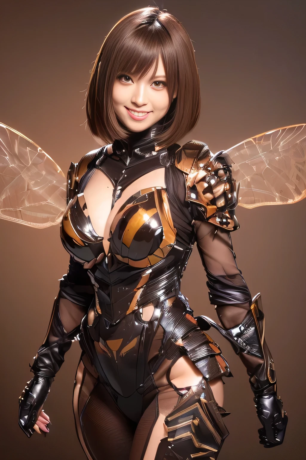 (high resolution,masterpiece,best quality,extremely detailed CG, anime, official art:1.4), realistic, photo, amazing fine details, all intricate, gloss and shiny,awesome many layers, 8k wall paper, 3d, sketch, kawaii, illustration,( solo:1.4), perfect female proportion,villainess, (fusion of dark brown cockroach and lady:1.4), (brown cockroach form lady:1.2), (brown cockroach lady:1.2), (fusion:1.2), (solo:1.4), (evil smile:1.2), muscular, abs, (cockroach brown exoskeleton bio insect suit:1.4), (cockroach brown exoskeleton bio insect armor:1.2), (brown transparency cockroach wing:1.4), (brown cockroach antennae:1.3),
