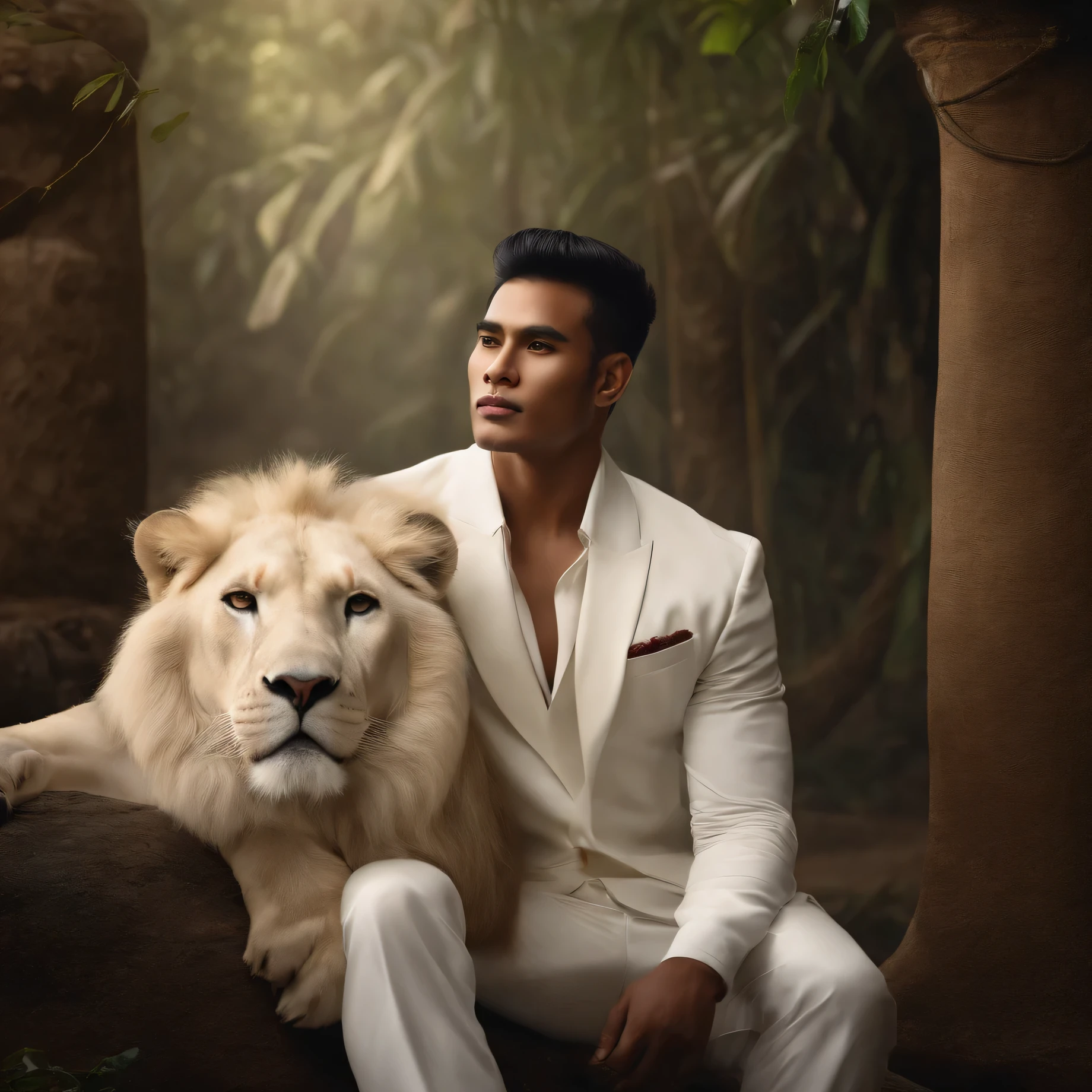 Indonesian male with white lion