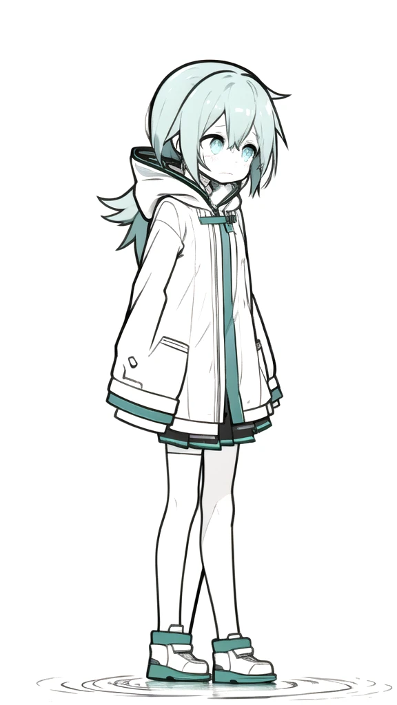 best quality, chibi, 1 girl,  miku, Hatsune Miku, (full body), Pure white background,Vivid,clearly,sad face,rain,Walking,snow,Are crying,shout,I have a letter