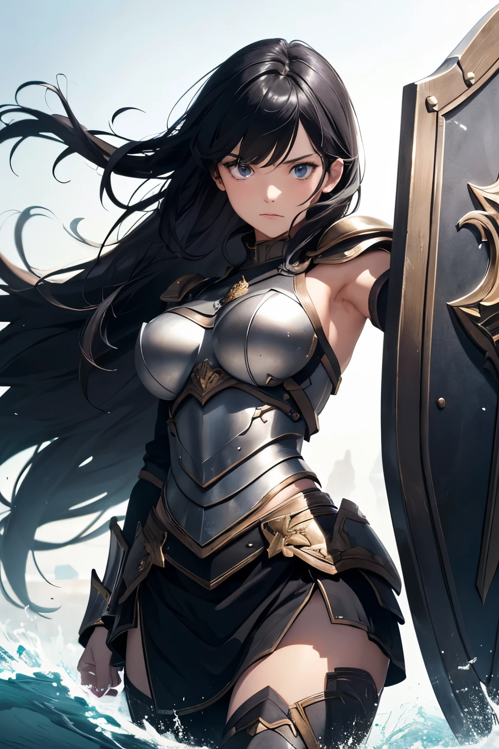 (masterpiece, 4K ,Super detailed:1.2), (anime:1), (Perfect quality), The whole body is shown, View Viewer, Holding a sword, Cold expression, Muscular and ultra violent women, Powerfully々And, epic female swordsman, RPG concept art character, Gauntlet, Elegant appearance