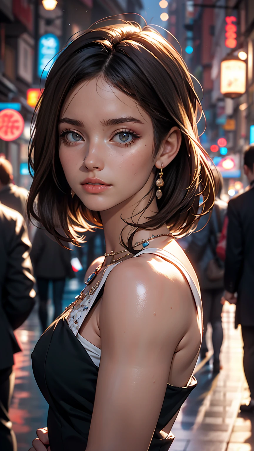 Realistic, detailed, Realistic details, 複雑なdetailed, break,, One girl, alone, Eurasia, Brunette, Very beautiful, cute, detailed face, detailed skin complexion, Beautiful Eyes, Lips parted, Fascinating, Medium Hair, , break,, Simple Background,, break,, Portraiture, F1.4/35mm, perspective, Depth of written boundary, ratio, Focus on the face, Blurred Background, Bokeh, Sharp focus, Depth and Dimension, ratio, The rule of thirds, break,,