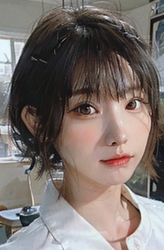 fullbody,27 years old,Japanese,woman,Thick eyebrows,Deep-set eyelids,Thin Nose,Glasses,bathroom,best quality, masterpiece, photorealistic, realistic, ultra high definition, ray tracung
