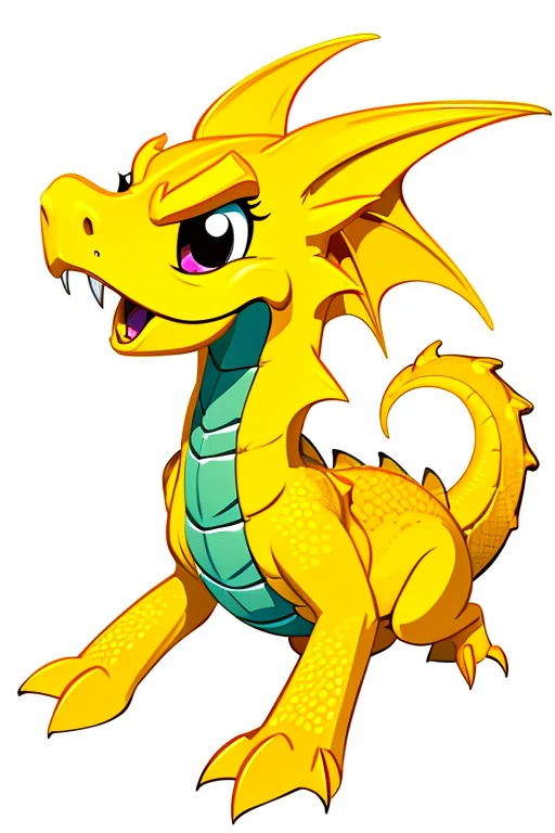 Yellow ink Illustration of Dragon, Cartoon art style, Cute detailed