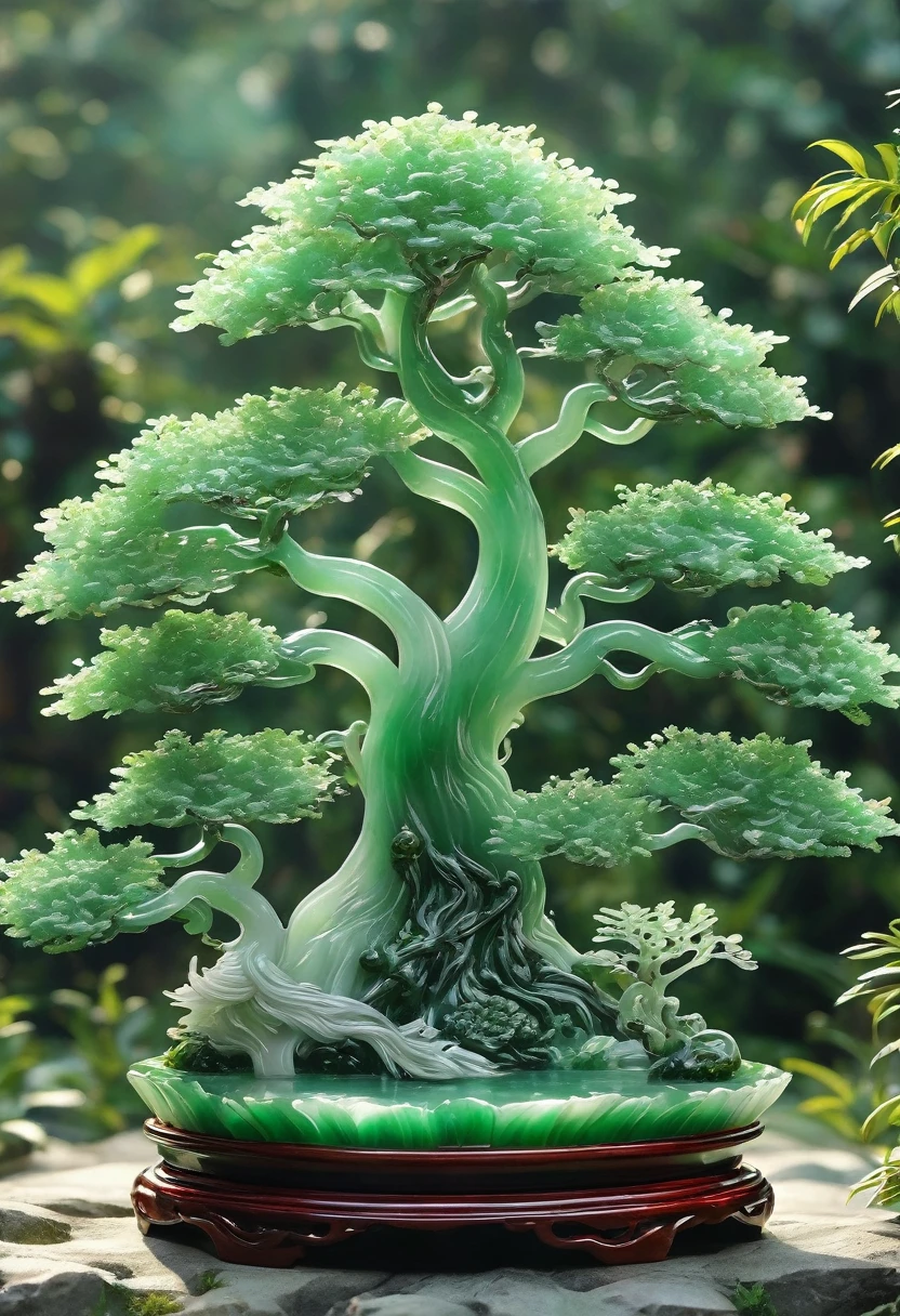 best quality, very good, 16K, ridiculous, Extremely detailed, Gorgeous big tree,Mother and Daughter,Made of translucent jadeite, Background grassland((A masterpiece full of fantasy elements))), ((best quality)), ((Intricate details))(8k)