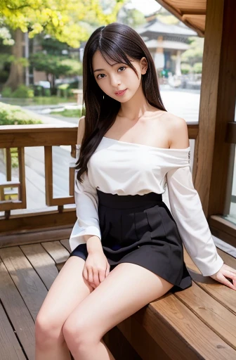 1 girl、(Japanese girl sitting on a bench and showing her panties)、()、Baby Face、Fl(Bokeh:1.1)、Lips parted、Expressionless、Realistic、tights、skirt、Skyline、Realistic、アップskirt、skirtリフト、Highest quality、masterpiece:1.3、Ultra-high resolution、View from below:1.4、Panties close up:1.3、Embarrassed look、The background is a night view、((Spread your legs out to the side:1.4))