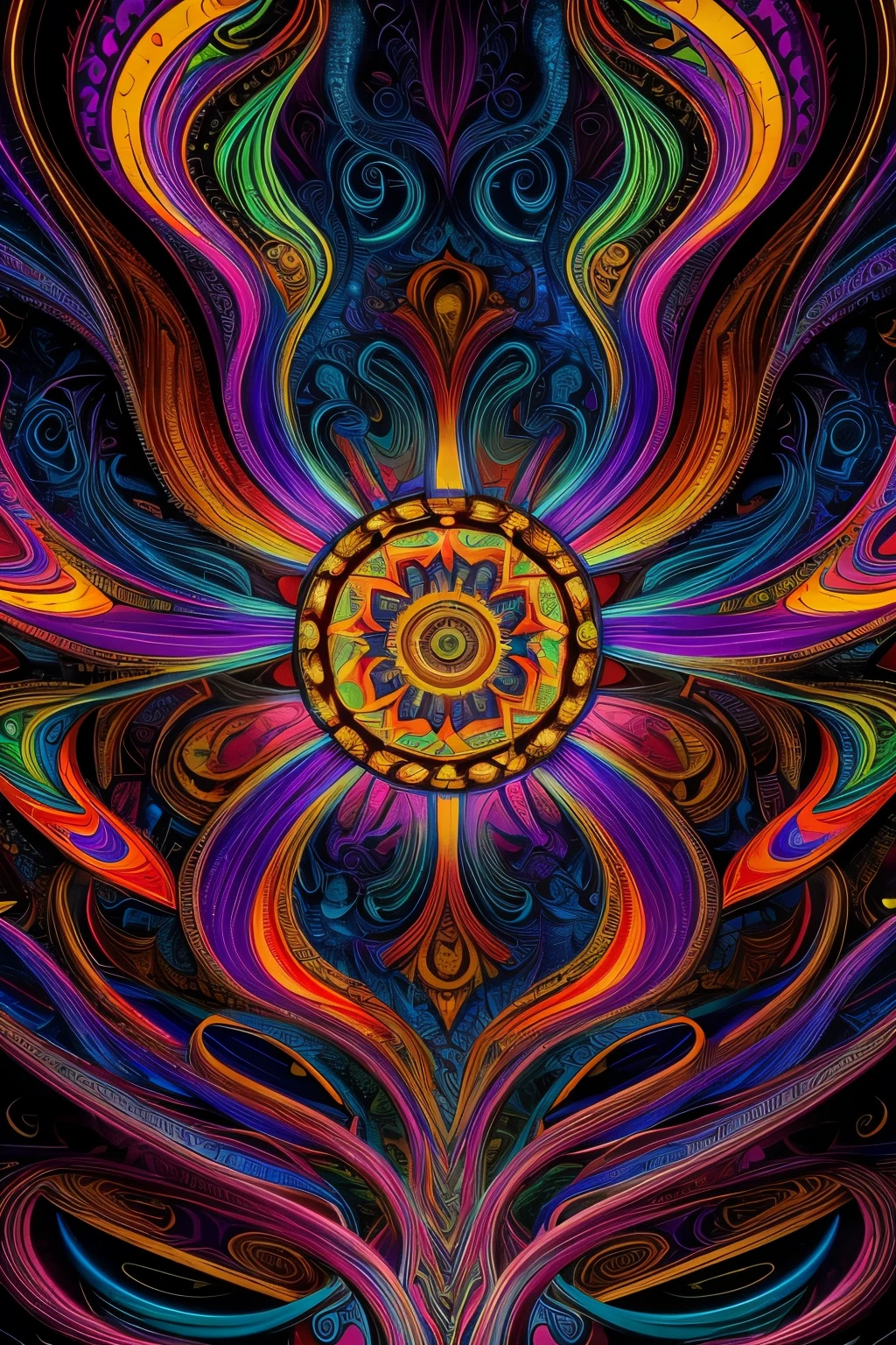 (best quality, 4k, 8k, highres, masterpiece:1.2), ultra-detailed, (realistic, photorealistic, photo-realistic:1.37), expressive aesthetics, 1960s counterculture, group of humanoid animals, humanoid animals with vibrant colors, psychedelic art, retro art style, vivid details, abstract patterns, colorful fur textures, dynamic poses, peace symbol, paisley patterns, happy and carefree expression, flower power, protest signs, sunflower meadows, psychedelic backgrounds, fractal art, multicolored neon lights, unique and trippy perspectives, surrealistic landscape, trippy hallucinations, mind-altering experience, motion blur, fluid movements, synthesizer sounds, realistic fur rendering, rich and vibrant color palette, jazz-inspired fusion music, ethereal glow, high contrast lighting, embrace of nature, universal harmony