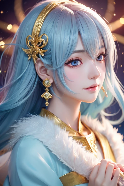 High quality CG illustration,((highest quality)), ((masterpiece)), (detailed), Perfect Face,日本の女god,Soft atmosphere,,Long Hair,Big eyes,cute,Portrait photos,両手の中にうすいピンクの光るheart,Background pink,god秘的,Shrine maiden,女god,Beauty,cute,Beauty,The goddess,Anime Style,Anime CG,god様,gem,shine,luxury,god々Shii aura,crystal,dragon,Gal,Heavy makeup,Eyelashes,Feather coat,Decoration,Facing forward,Anime Style,kimono,Sparkling,gem,左手にcrystal,heart,Benefits,Fortune telling,luxury,gold,luxuryなDecoration,luxuryな背景,noble,おRich man,Love Luck,和風の女god,altar,dragongod,Aurora,Rainbow-colored,真Facing forward,luxury絢爛,shine,眩Shii,Aurora,Rich man,wealthy class,Fairy,Gray Hair,Light blue hair,earrings,gemが沢山,Different world ,god社,prayer, Light blue hairと花の冠を持つ女性の接写, Anime Style 4k, detailedなDigital anime art, 8Kの高品質でdetailedなアート, 美Shiiアニメの肖像画, Anime fantasy artwork, Anime fantasy illustration, anime art wallpaper 4k, anime art wallpaper 4k, Digital anime art, Highly detailed digital art in 4K, Anime Style. 8k,Right facing