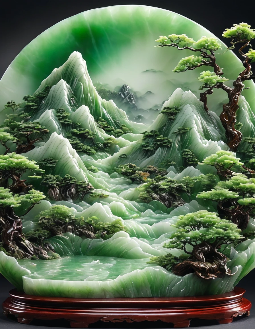 best quality, very good, 16K, ridiculous, Extremely detailed, Gorgeous mountain,Made of translucent jadeite, Background grassland((A masterpiece full of fantasy elements))), ((best quality)), ((Intricate details))(8k)