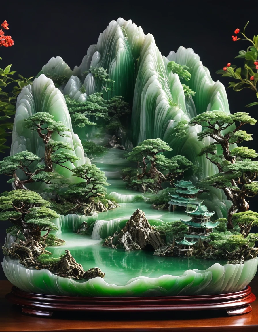 best quality, very good, 16K, ridiculous, Extremely detailed, Gorgeous mountain，Made of translucent jadeite, Background grassland（（A masterpiece full of fantasy elements）））， （（best quality））， （（Intricate details））（8k）