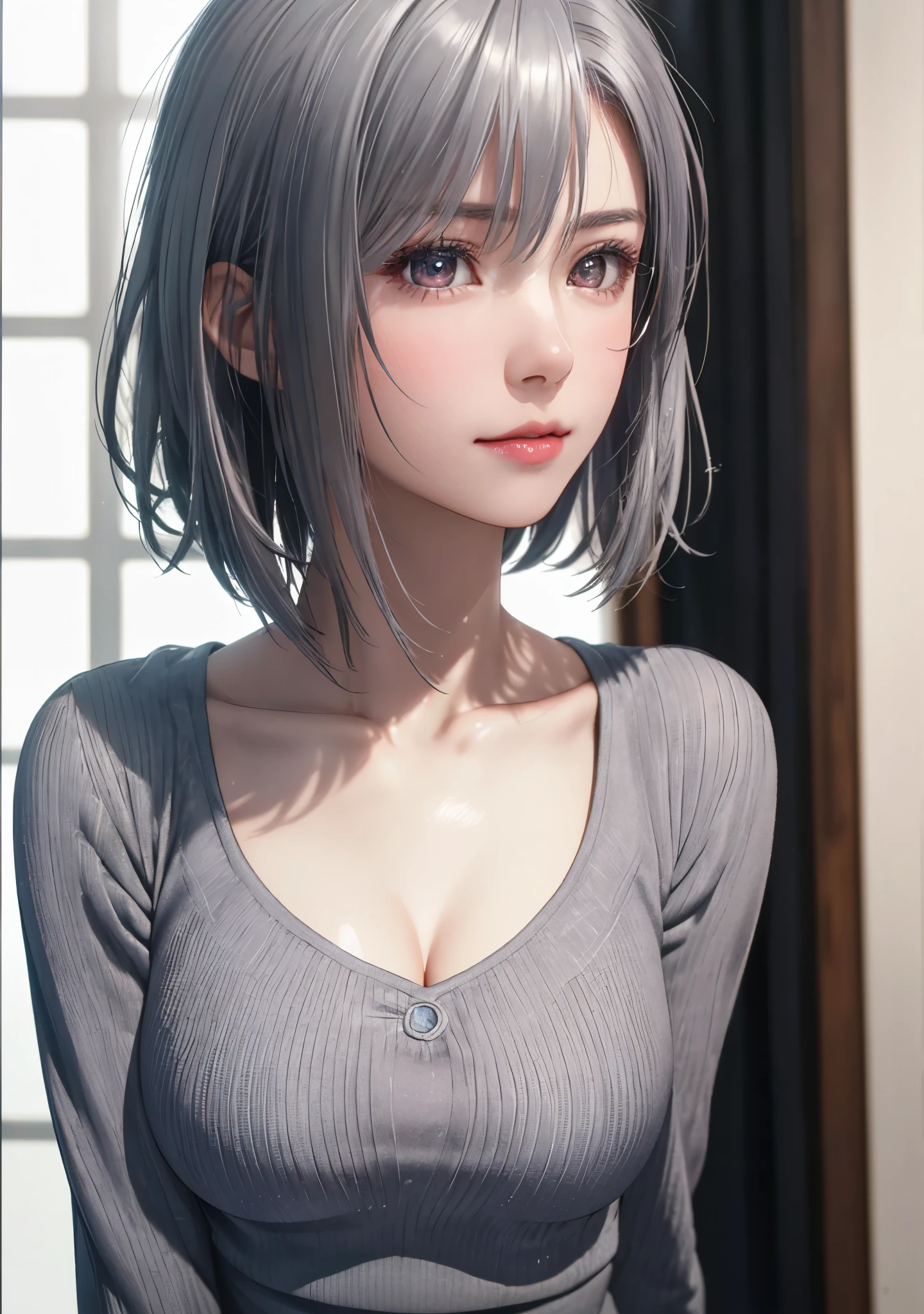 Close-up of a woman with tattoos on her chest, girl, Short white hair with bangs, Black strands of hair, Purple eyes, White T-shirt and white cape, Pendant around the neck. 超High resolution.Photorealistic. 超High resolution.Photorealistic:1.4,超High resolution. Realistic,High resolutionで, masterpiece, Highest quality, Very detailed, Better Shadows, Volumetric lighting), super high quality, High resolution, 8k, Ultra-Realistic Portraits , Photorealistic, Dynamic Lighting, Volumetric lighting, Very detailed顔,(NSFW:0.8)
