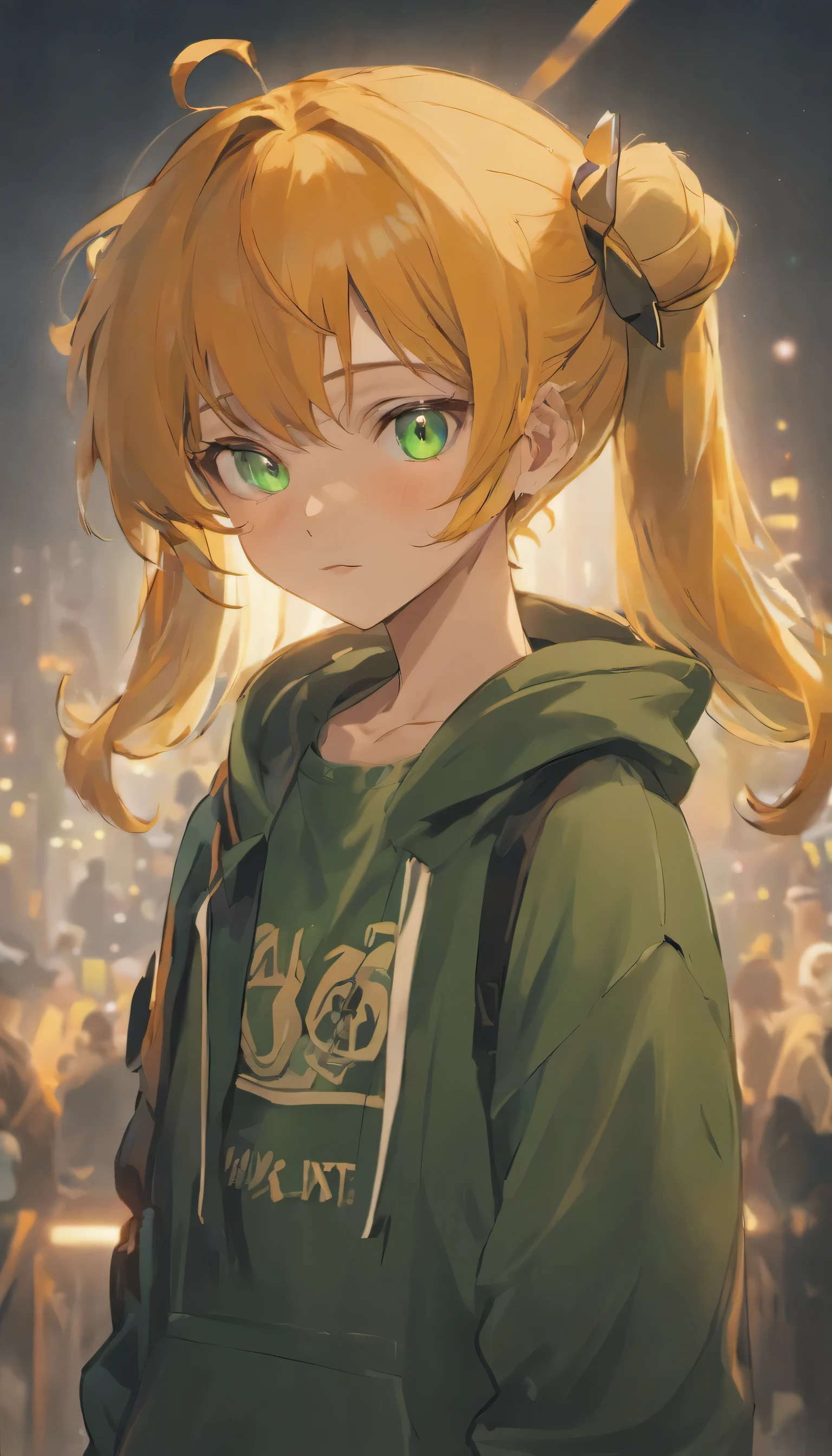 (best quality,4k,8k,highres,masterpiece:1.2),ultra-detailed,(realistic,photorealistic,photo-realistic:1.37),1boy,green eyes,black shaggy hair,ager,dressed in a black sweatshirt,evening,sneakers,standing,teen,sweatpants,shaggy hair,thin,sunset,tired eyes,smile,doll face,pale,portrait,contrast lighting,vivid colors,soft color palette,fox ears, hair tied in a bun