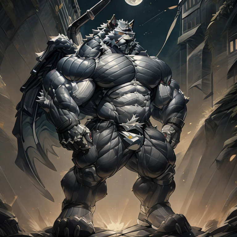 (masterpiece, best quality, detailed:1.2) detailed full body, 8K, freddy, wolf muscular werewolf, muscular! Commission for High Res, unusually developed muscular body, body full of huge muscles. pectorales enormes. Exaggeratedly huge muscles. Gigachad Muscular, 8K, Masterpiece, highres, future fiction. black visor, Detailed head, Detailed Body,full body, Detailed abs, wearing crNanosuit,strong and imposing, thicc, Spread wings, It has wings. have big wings. in a night city,