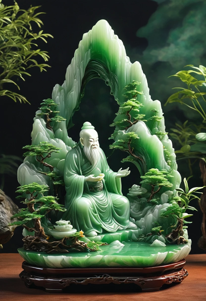 best quality, very good, 16K, ridiculous, Extremely detailed, Gorgeous mountain,Monk,Made of translucent jadeite, Background grassland((A masterpiece full of fantasy elements))), ((best quality)), ((Intricate details))(8k)