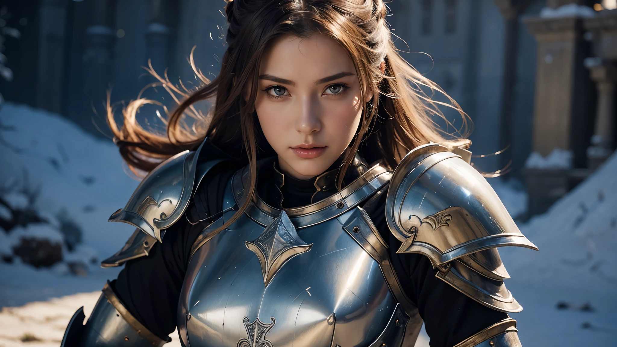 Close-up of a woman holding a sword and armor, Armor Girl, 2. 5D CGI anime fantasy artwork, Female Warrior, Large scale navel exposure，Epic fantasy digital art style, detailed Digital 2D fantasy art, Digital 2D fantasy art, Gorgeous female paladin, Female Knight,Bare belly， Role Playing Game Character Art, beautiful Female Knight, Fantasy Character Art, Epic and beautiful character art, beautiful Female Warrior，The background is the castle，Medium distance photography