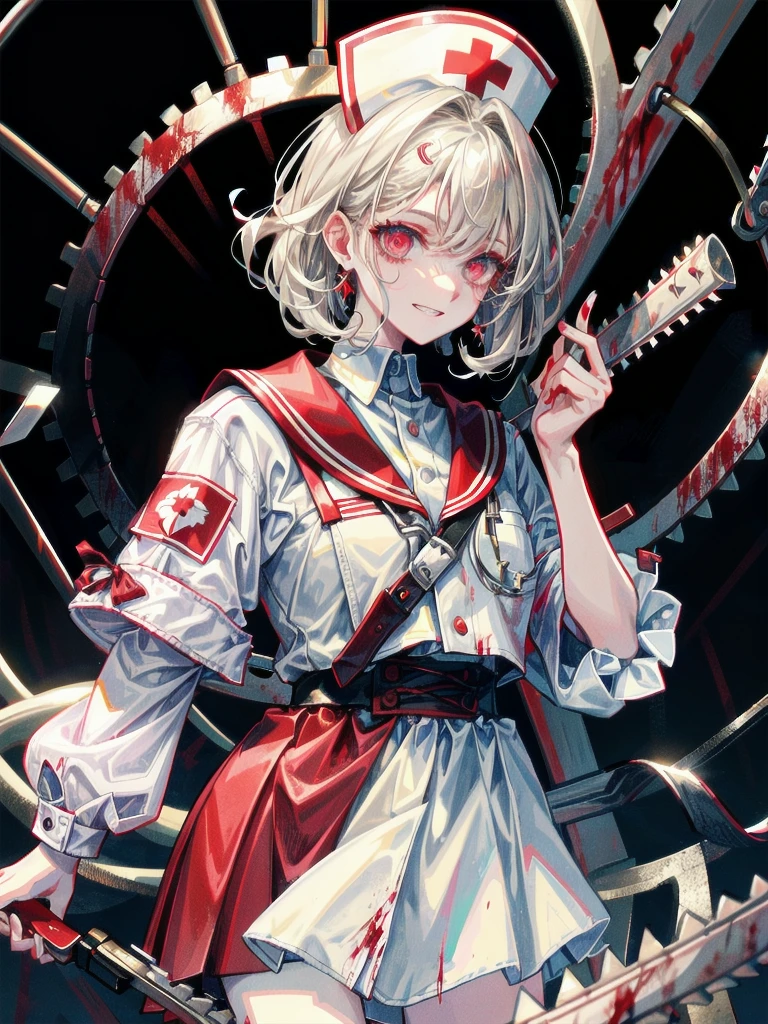 （8K,top-quality、​masterpiece:1.2)、[(White background:1.5),::5] isometric、（shocking,;;1.8)、（Red liquid effect,;;1.5)、（Splattering red liquid,;;1.5)、Bruises on the body、（Front Focus）、（realisitic、Photorealsitic:1.6)、ultra-detailliert、女の子1人、18year old、cute little、Beautiful fece、动态照明、portraitures、profetional lighting、high-school uniform、Fine and beautiful eyes、Eyes open、Open mouth、light skinned、From the top of the head to the knees、front facing、feeling of despair
