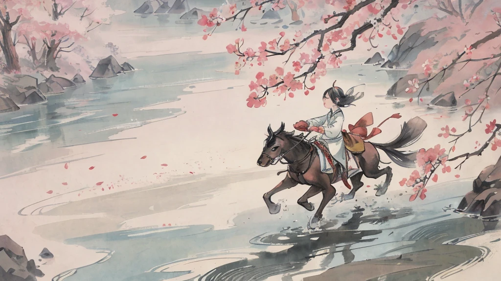 "(High image quality+1.5)A slice of rice,There are ears of rice,A small butterfly flying in a rice field,High resolution Chinese landscape,Chinese traditional watercolor painting,traditional chinese painting,chinese ink painting,peaceful scenery,cherry blossoms