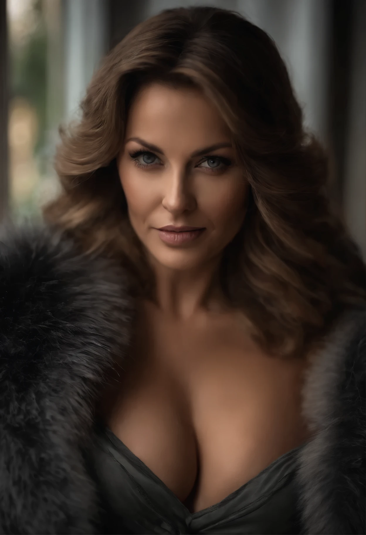 45 ans,(Une MILF:1.2), un regard captivant, yeux verts, A very wide and very thick, 4 sizes breasts, scribe fur coat, fifty centimeters thick, duveteux, naturel, with an ultra thick white and fur collar, three layers, souriante, fully nude body view, bare shoulders, and two large breast discovered by the fur, Shy, navel, saphire jewelry, Detailed wrinkles (8K, high resolution, Ultra-quality, A quality of image ultra élevée, ultrarealistic, best quality:1.2) (gros seins en bonnet D:1.1), eyes visible through the hair, with silver brown hair, bobbed hair, Bonne position des yeux, cinematic light, lombes, la nuit, detailed color background, Convoluted, Very detailed, 8K, Overall Silhouette, posant professionnellement sur un canapé penthouse, En regardant directement la caméra, Une photo dune femme souriante Nikon D850, objectif 85 mm