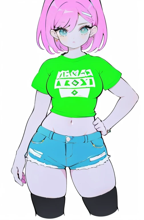 (woman,(obra-prima,mais alta qualidade),look top cropped,Moletom Pastel,(Shorts xadrez xadrez),Um moreno,Mundo dos brinquedos