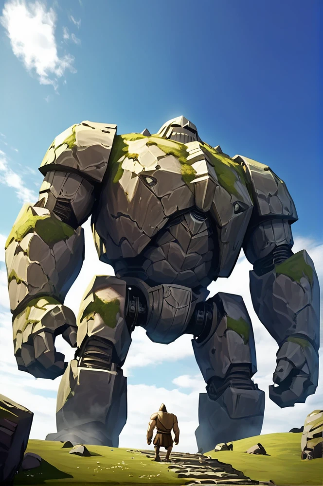 Giant golem, from below view, golem rock that walking, high resolution