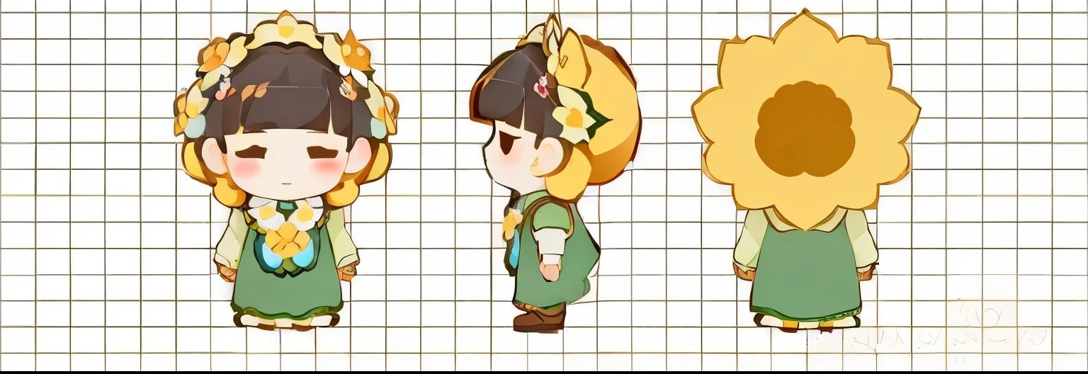 Cartoon of girl and boy wearing flowers in their hair, Maple Story style, Lovely character, Maple Story Character Art, Style like clay figurines, Chibi style, 《Q version girl》, ruan Lovely vtuber, 🍁 Lovely, , High quality character design, Lovely cartoon character, Lovely art style, Inspired by Takehisa Yumeji
