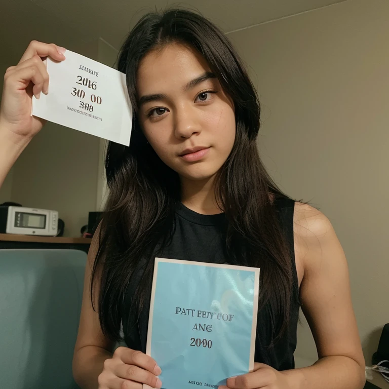 Draw me a teenager and a 30 year old holding on a piece of paper saying "TikTok proof of age", and a birth date in 09/09/2006 format, and this code: AZNQFS