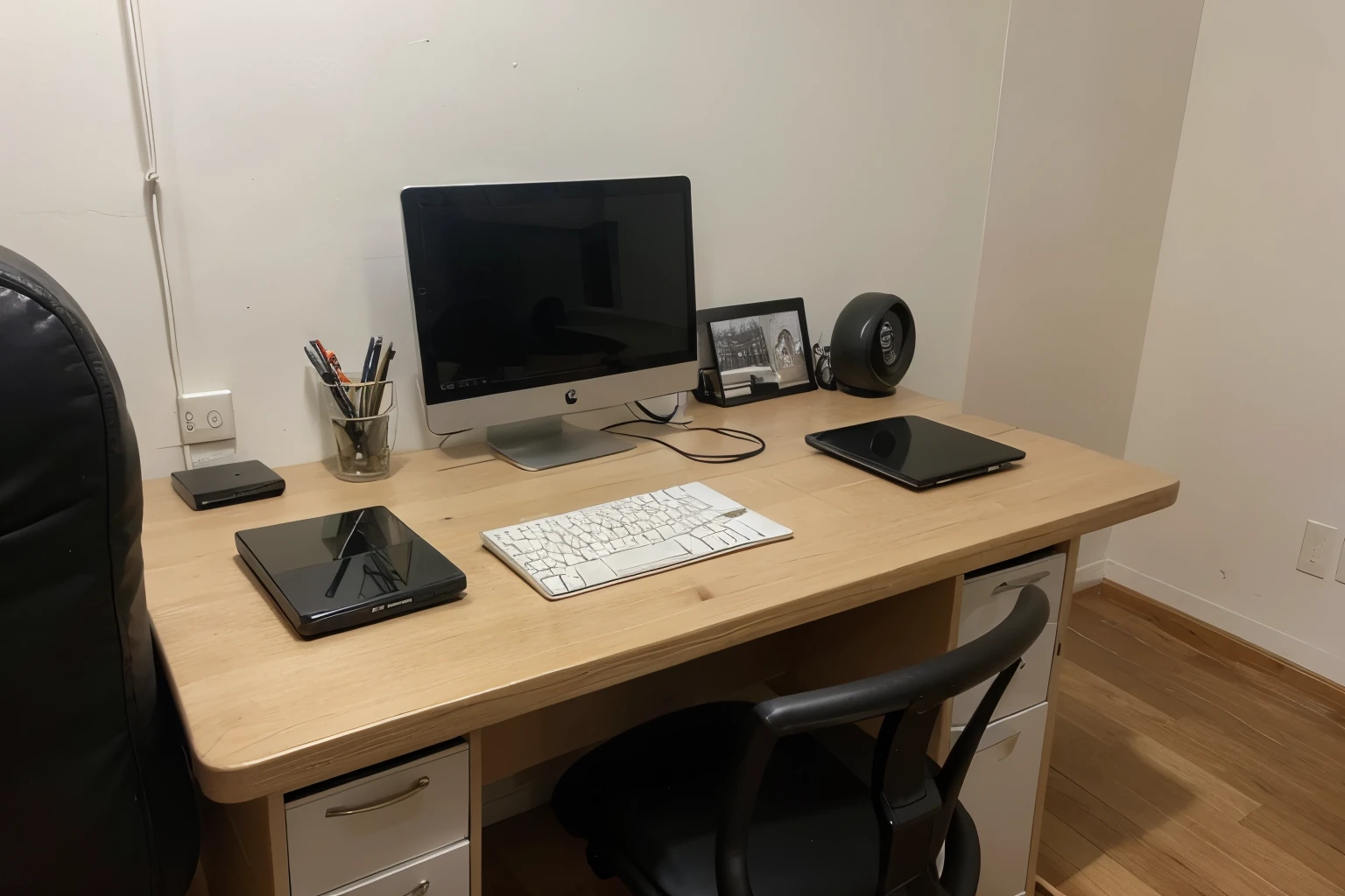 desk setup for small table 90cm x 09x square color black idea