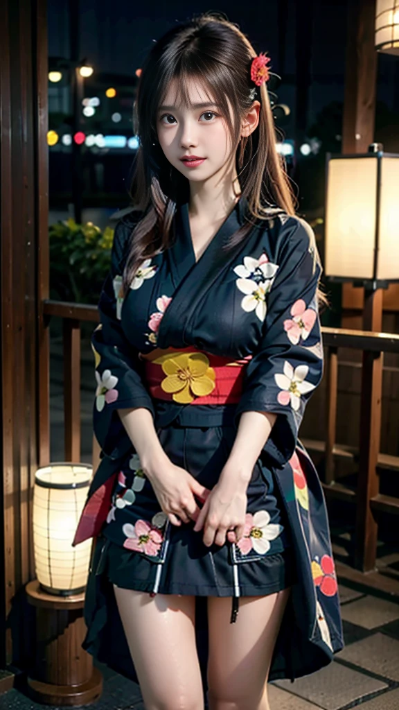 (masterpiece, highest quality:1.4), Beautiful Face, 8k, 85mm, Absurd, (Miniskirt floral yukata:1.4), Face close-up, violet, Gardenia, Delicate girl, alone, night, View your audience, Upper Body, Film Grain, chromatic aberration, Sharp focus, Face Light, Professional Lighting, Sophisticated, (smile:0.4), (Simple Background, Bokeh Background:1.2), detailed aspects,(((Show one breast:0.57))),((Very young and immature & Very large breasts:0.４),(Pink fashion glasses:0.6),(Showing anus from the front:0.2),(Yukata Lift),(Beautiful pussy line),(Miniskirt kimono),(Embarrassed and crying),(Embarrassed and peeing),(Cheeks turn red from embarrassment),